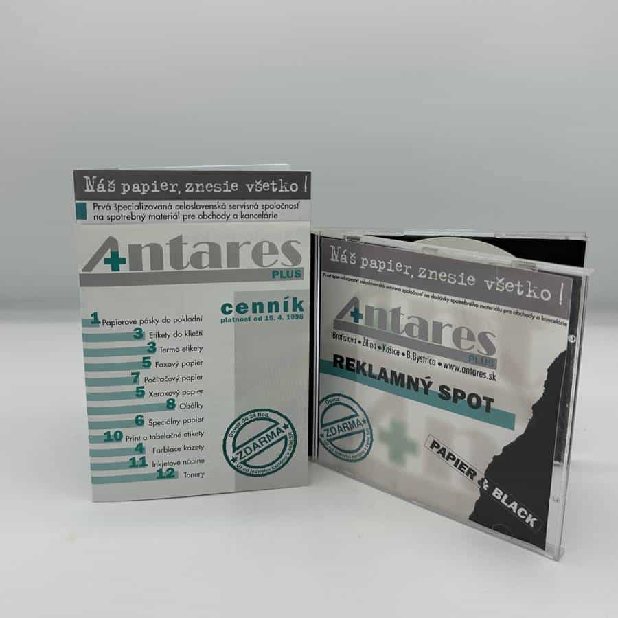Takto vyzeral cenník a reklama na moju distribučnú firmu Antares.